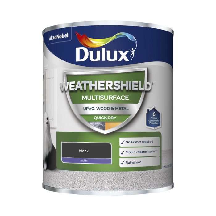 Dulux Weathershield Multisurface Satin Paint, Black, 750ml