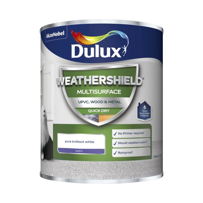 Dulux Weathershield Multisurface Satin Paint, Pure Brilliant White, 750ml