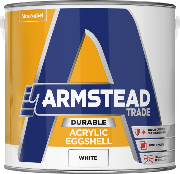 Armstead Trade Durable Acrylic Eggshell White 2.5L interior paint with a mid-sheen finish