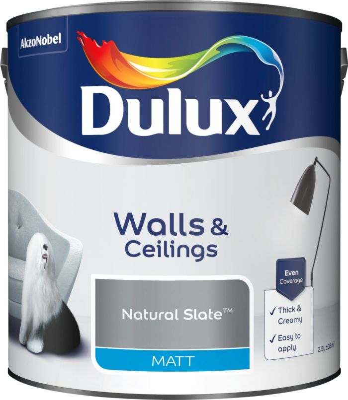 Dulux Natural Slate 2.5L matt emulsion interior paint tin
