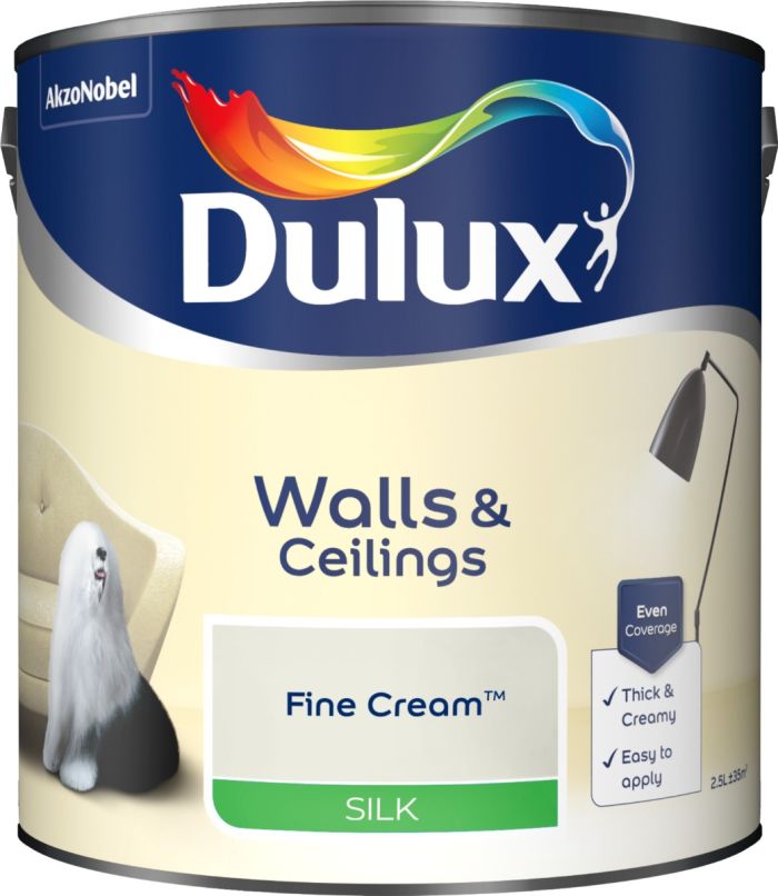 Dulux Silk Emulsion Paint Fine Cream 2.5L interior wall and ceiling paint