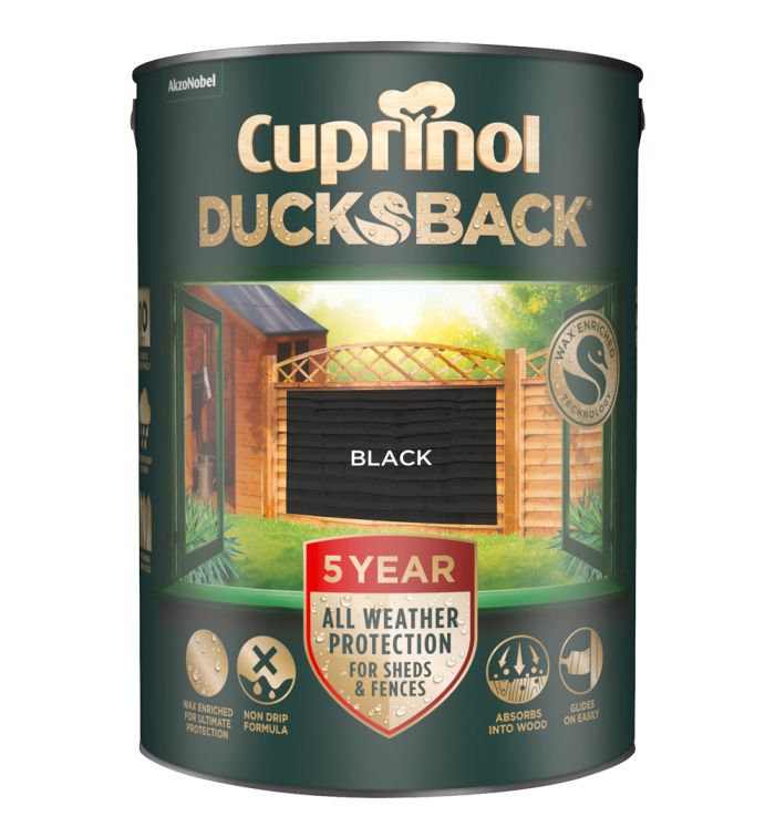 Cuprinol 5 Year DucksBack 5L black paint for rough, sawn wood