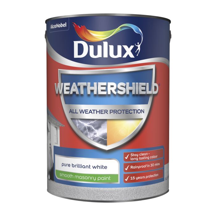 Dulux Weathershield Smooth Masonry Paint, Pure Brilliant White, 5L