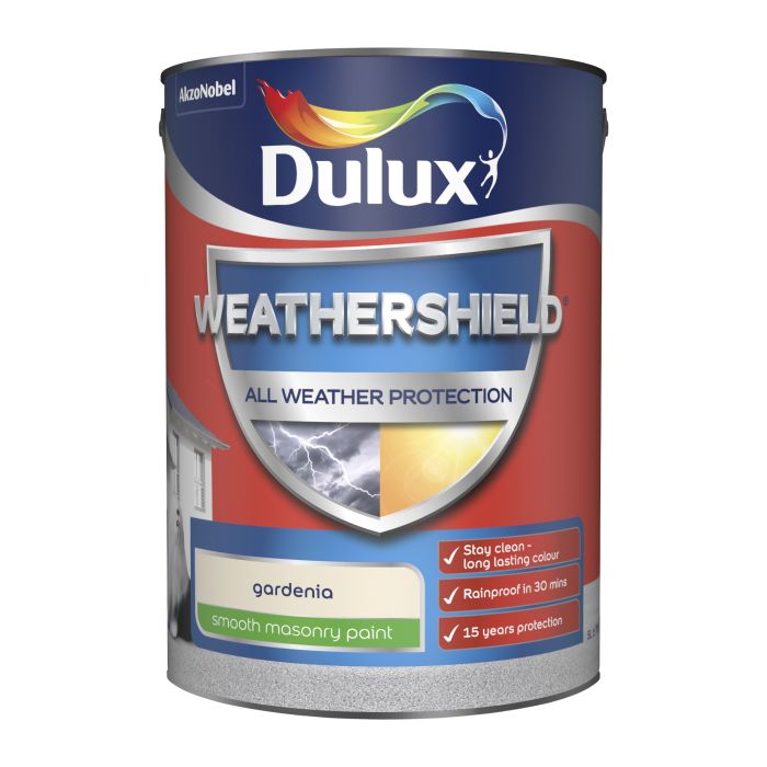 Dulux Weathershield Smooth Masonry Paint, Gardenia, 5L exterior wall paint