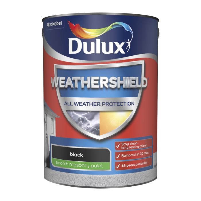 Dulux Weathershield Smooth Masonry Paint in Black, 5L tin