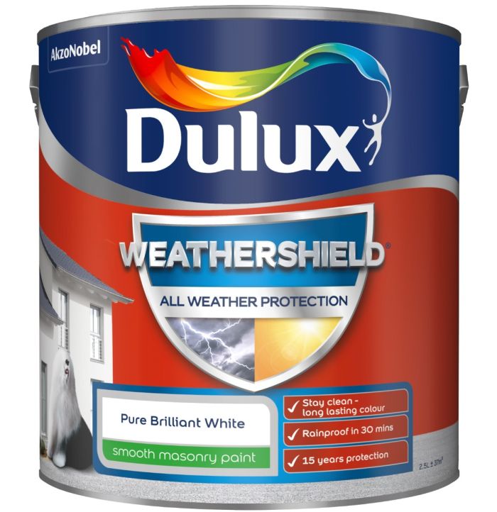 Dulux Weathershield Smooth Masonry Paint in Pure Brilliant White, 2.5L