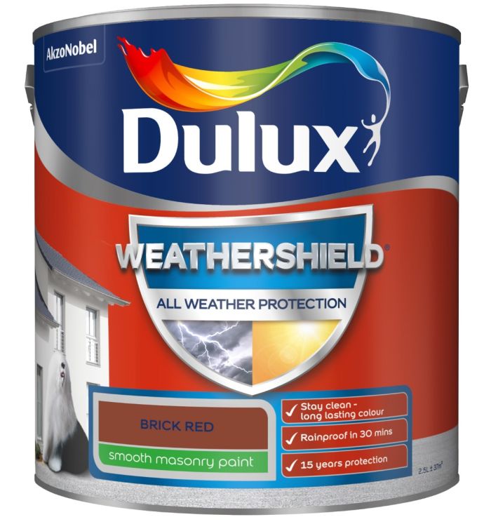 Dulux Weathershield Smooth Masonry Paint in Brick Red, 2.5L tin