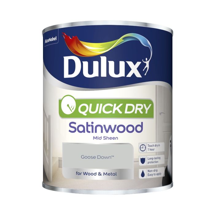 Dulux Quick Dry Satinwood Paint in Goose Down, 750ml interior wood and metal paint with a satin finish