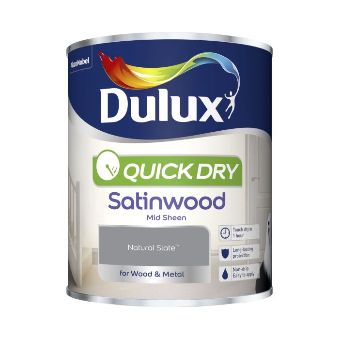 Dulux Quick Dry Satinwood Paint in Natural Slate, 750ml interior wood and metal paint with a satin finish