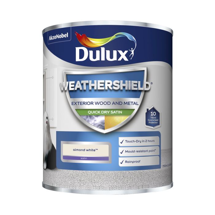 Dulux Weathershield Exterior Quick Dry Satin Paint in Almond White, 750ml