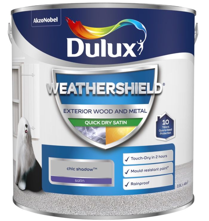 Dulux Weathershield Exterior Quick Dry Satin Paint in Chic Shadow, 2.5L tin