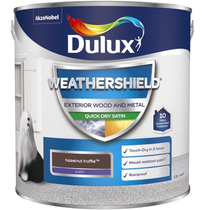 Dulux Weathershield Exterior Quick Dry Satin Paint 2.5L in Hazelnut Truffle