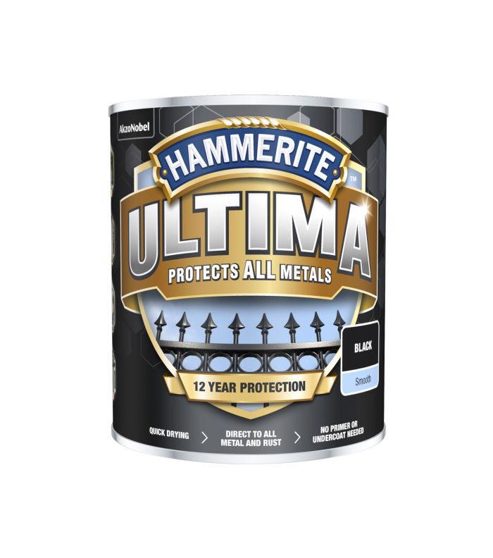 Hammerite Ultima smooth black 750ml water-based metal paint