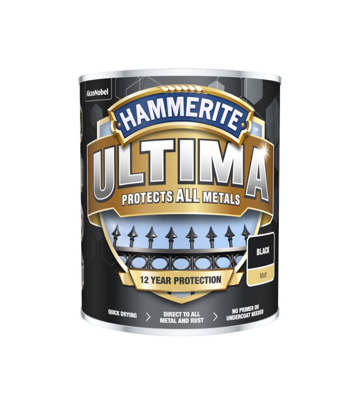Hammerite Ultima 750ml direct-to-rust metal paint in matt black