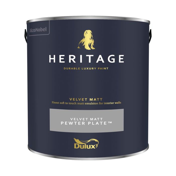 Dulux Heritage Matt Emulsion Pewter Plate 2.5L interior paint with a matt finish