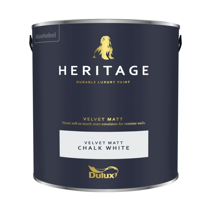 Dulux Heritage Chalk White Matt Emulsion 2.5L tin of luxury washable interior paint