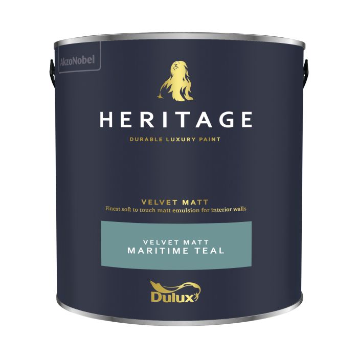 Dulux Heritage Matt Emulsion Maritime Teal 2.5L tin of luxury washable matt interior paint