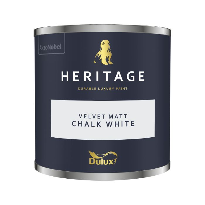 Dulux Heritage 125ml Chalk White matt emulsion tester pot for interior walls and ceilings