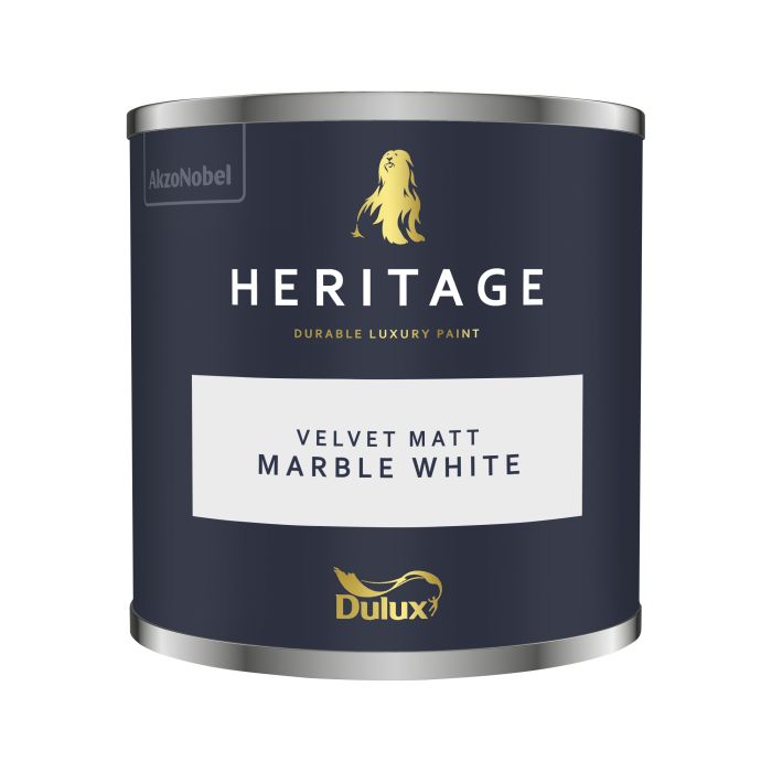 Dulux Heritage Marble White 125ml interior paint tester pot in a washable matt emulsion finish