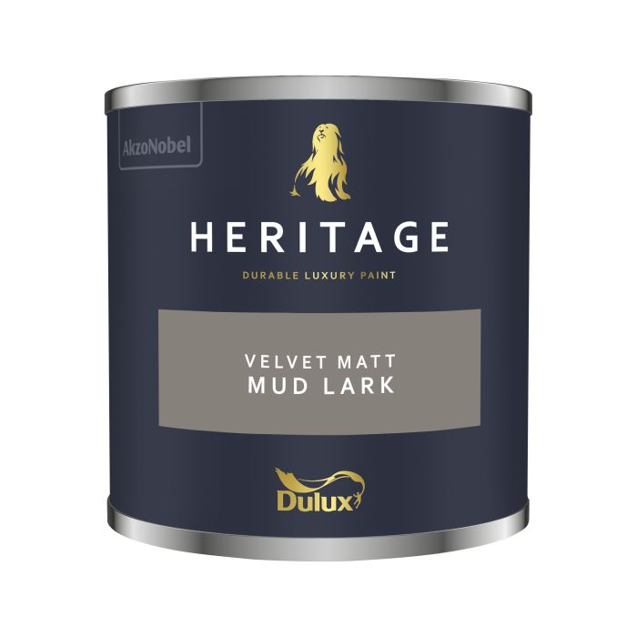 Dulux Heritage 125ml Mud Lark interior paint tester pot in luxury washable matt emulsion
