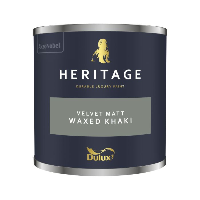 Dulux Heritage 125ml tester pot in Waxed Khaki matt emulsion