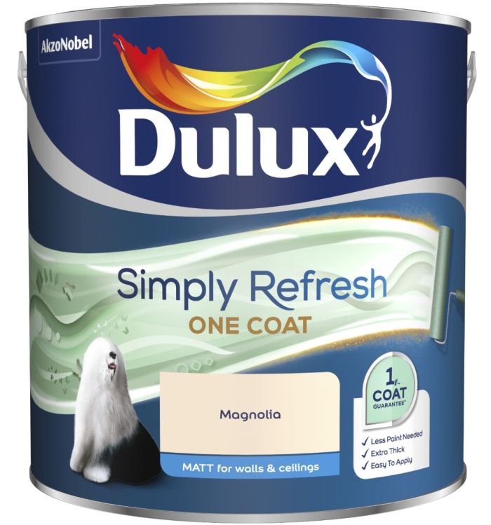 Dulux Simply Refresh One Coat Matt Emulsion Paint in Magnolia, 2.5L