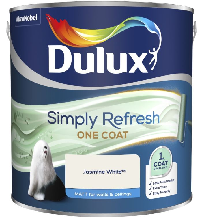Dulux Simply Refresh One Coat Matt Emulsion Paint in Jasmine White, 2.5L