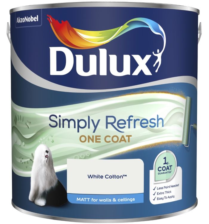 Dulux Simply Refresh One Coat Matt Emulsion Paint, White Cotton, 2.5L
