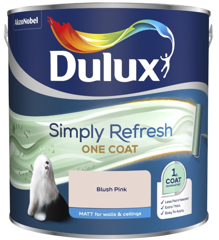 Dulux Simply Refresh One Coat Matt Emulsion Paint in Blush Pink, 2.5L