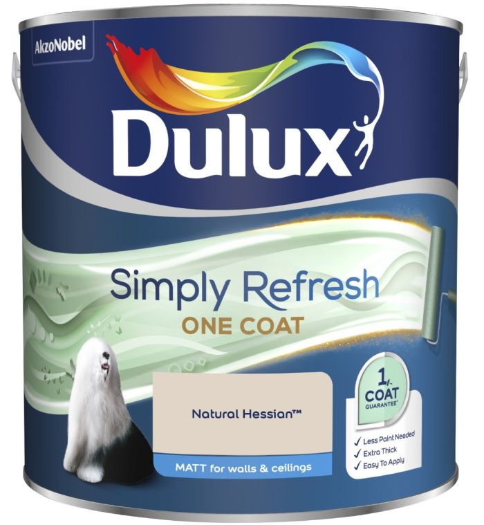 Dulux Simply Refresh One Coat Matt Emulsion Paint, Natural Hessian, 2.5L tin