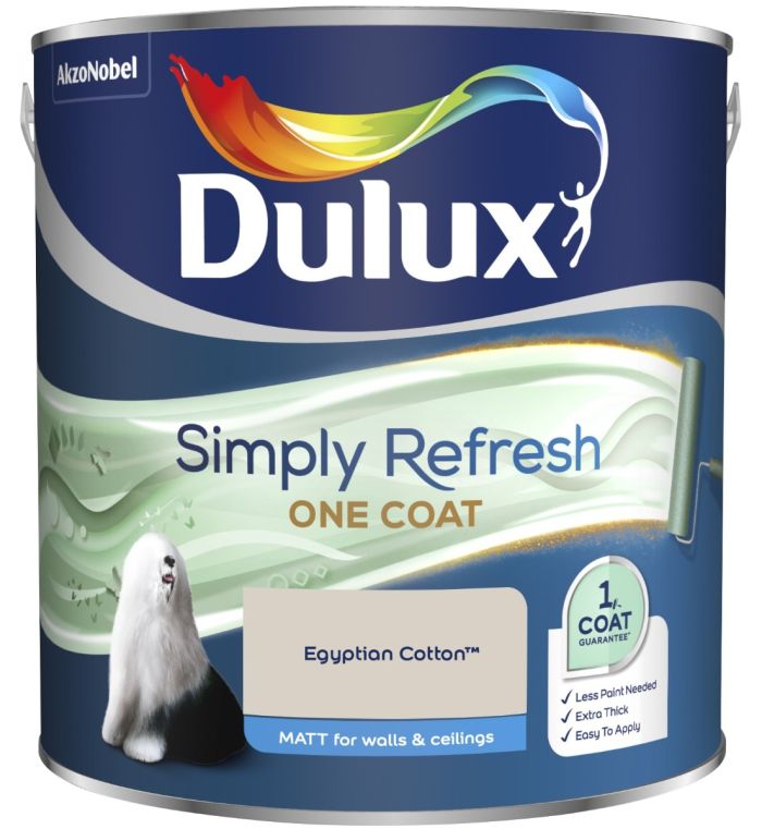Dulux Simply Refresh One Coat Matt Emulsion Paint in Egyptian Cotton, 2.5L