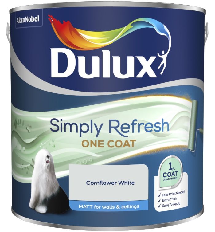 Dulux Simply Refresh One Coat Matt Emulsion Paint in Cornflower White, 2.5L