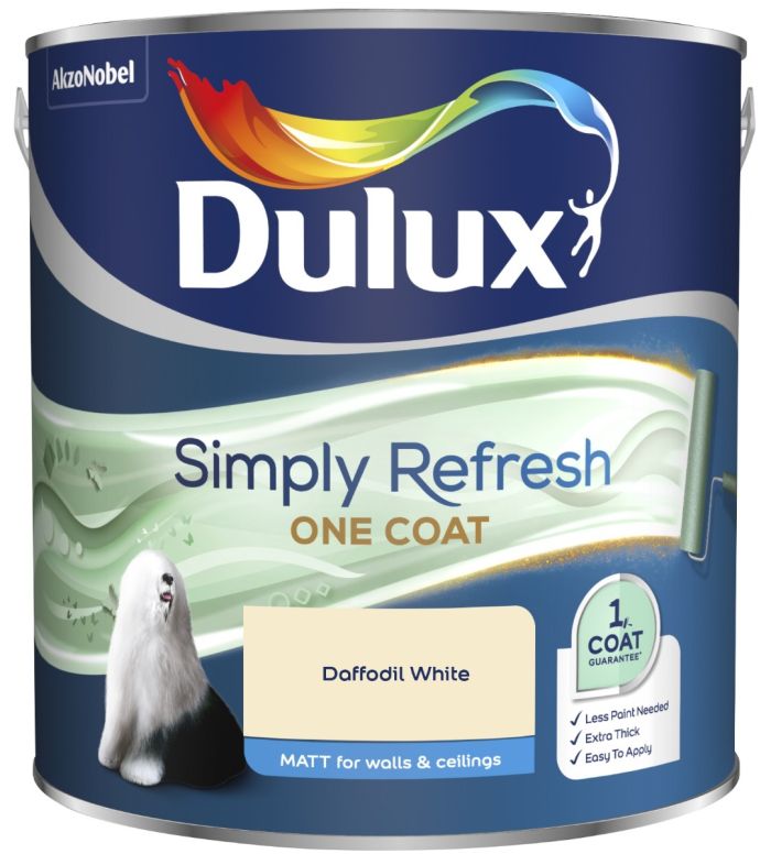 Dulux Simply Refresh One Coat Matt Emulsion Paint in Daffodil White, 2.5L