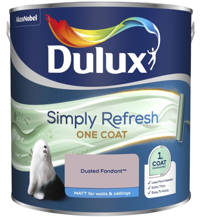 Dulux Simply Refresh One Coat Matt Emulsion Paint in Dusted Fondant, 2.5L tin with matt finish
