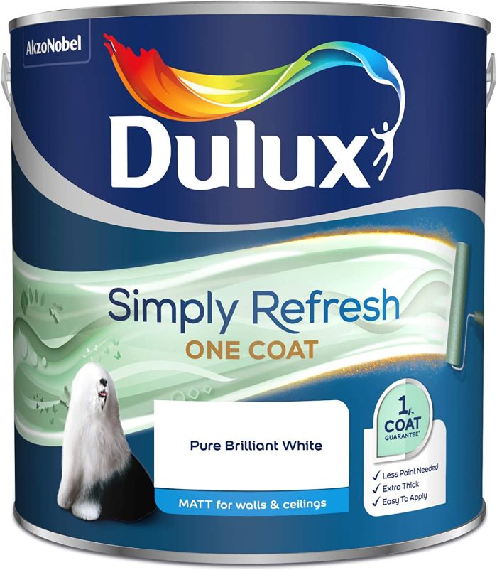 Dulux Simply Refresh One Coat Matt Emulsion Paint Pure Brilliant White 2.5L