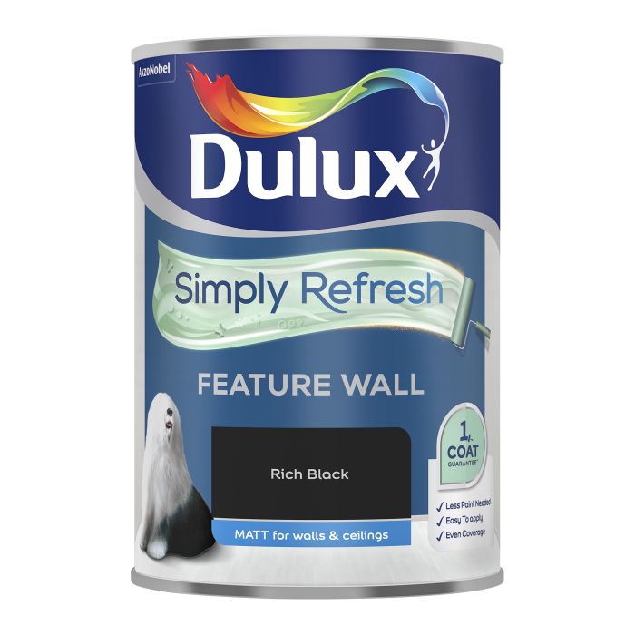 Dulux Simply Refresh Feature Wall Matt Paint in Rich Black, 1.25L