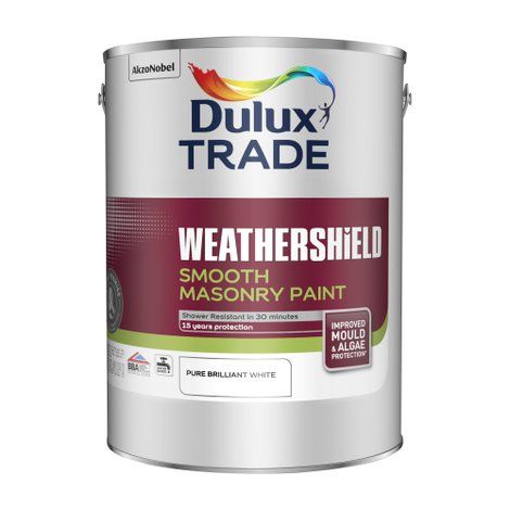 Dulux Trade Weathershield Smooth Masonry Paint, Pure Brilliant White, 5L