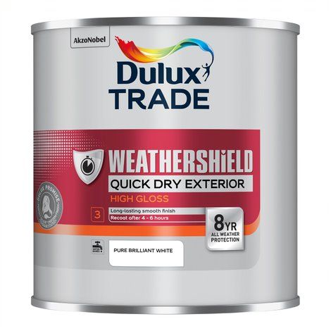 Dulux Trade Weathershield Quick Dry Exterior High Gloss 1L paint in Pure Brilliant White