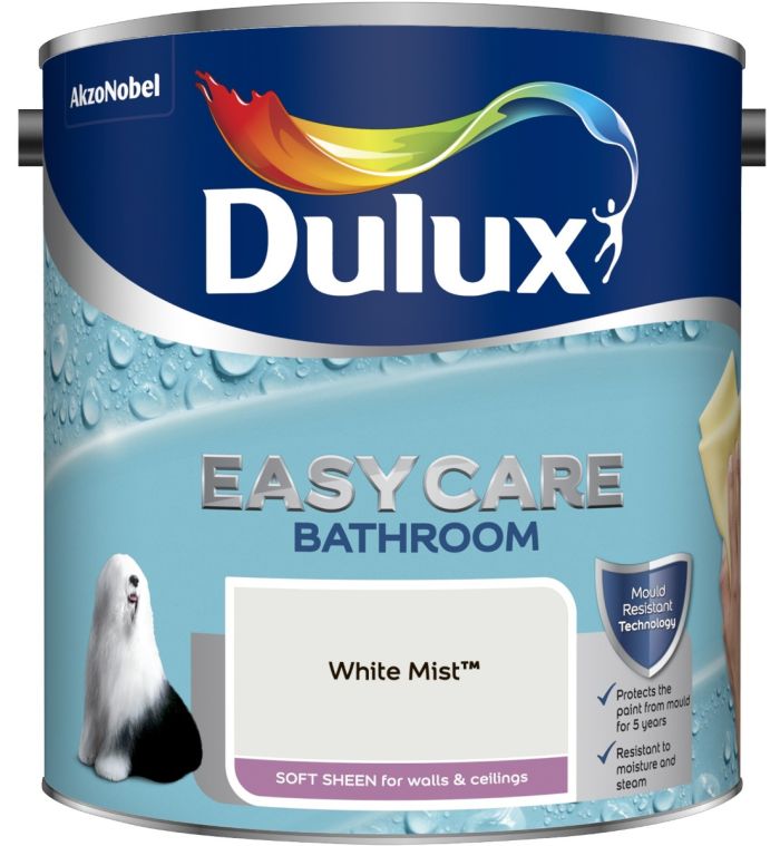 Dulux Easycare Bathroom Soft Sheen Paint in White Mist, 2.5L