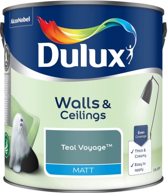 Dulux 2.5L Teal Voyage Matt Emulsion Paint tin