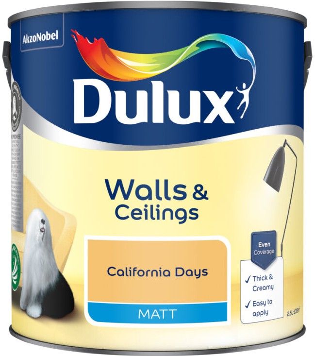 Dulux Matt Emulsion Paint California Days 2.5L in a smooth and creamy finish