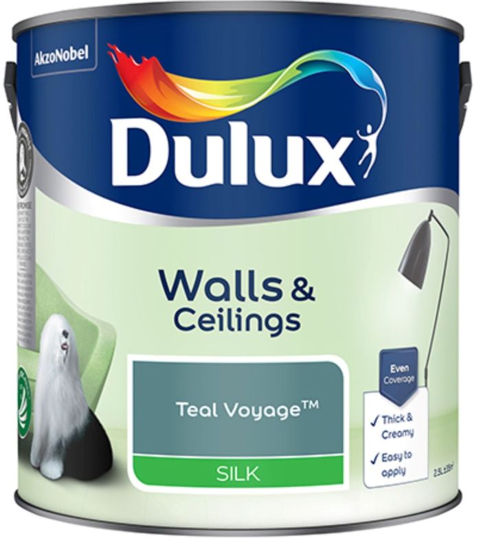 Dulux Silk Emulsion Paint Teal Voyage 2.5L in a smooth and creamy silk finish