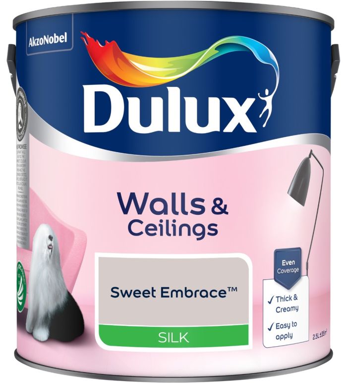 Dulux Silk Emulsion Paint in Sweet Embrace, 2.5L silk finish wall and ceiling paint