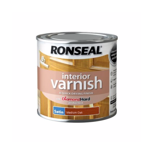 Ronseal Interior Diamond Hard Varnish 250ml in Medium Oak Satin