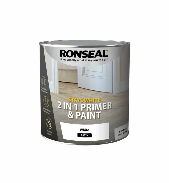 Ronseal Stays White 2in1 Primer and Paint 750ml in White Satin