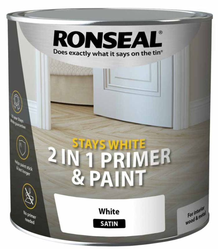 Ronseal Stays White 2in1 Primer & Paint, 2.5L, Satin White