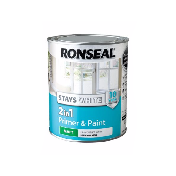 Ronseal Stays White 2in1 Primer and Paint 750ml in white matt
