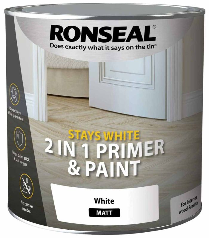 Ronseal Stays White 2in1 Primer & Paint - White (Matt) 2.5L