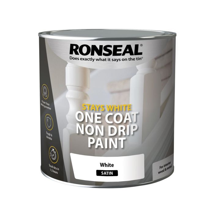 Ronseal Stays White Non Drip One Coat Paint White Satin 2.5L