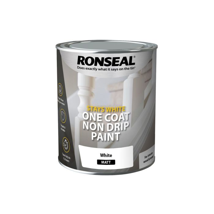 Ronseal Stays White Non Drip One Coat Paint in white matt, 750ml